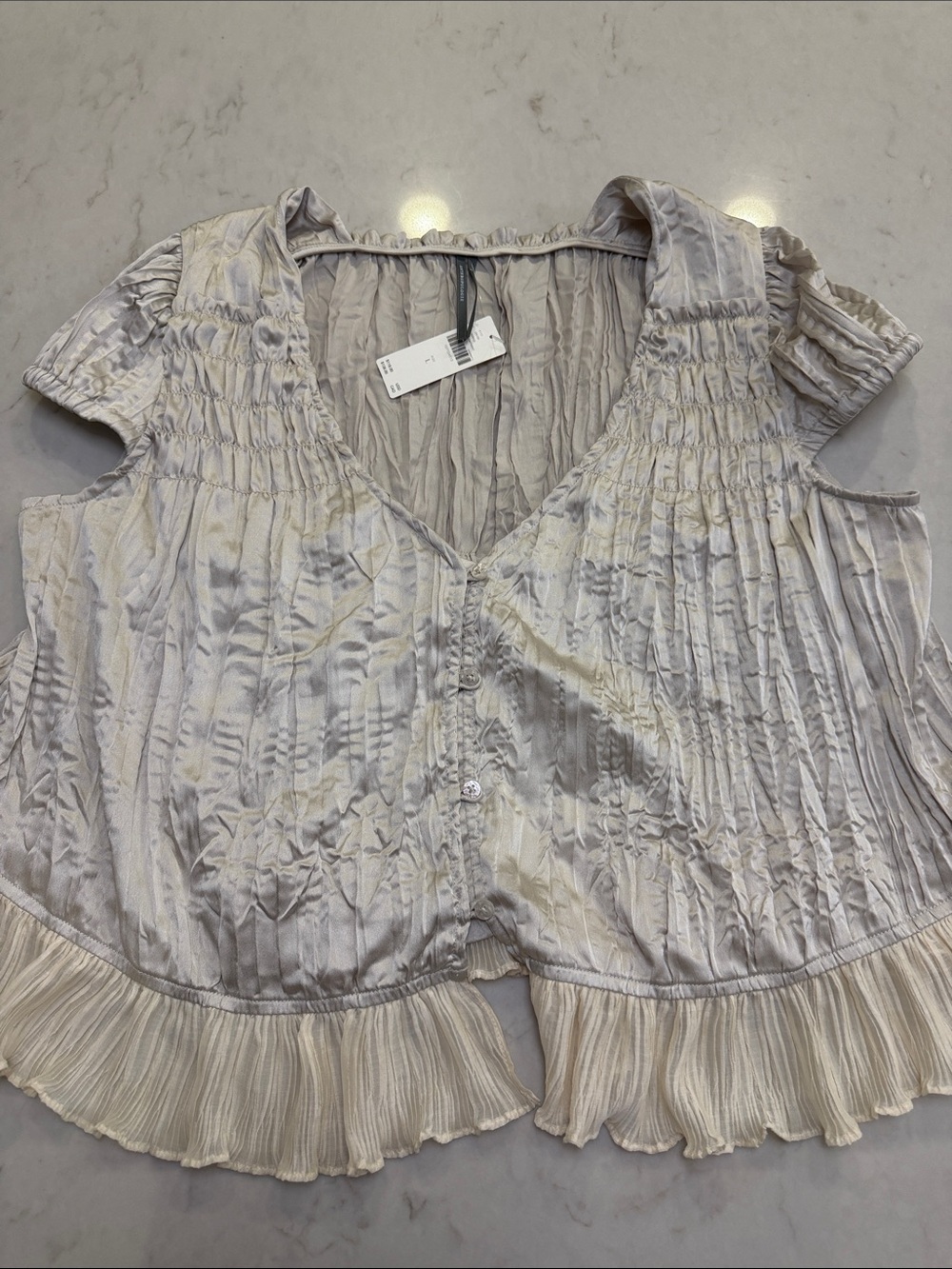 Anthropologie Shirred Silken Blouse sz L